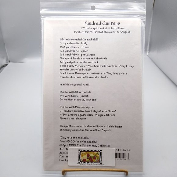 UNCUT Vintage Quilt Sewing Patterns, Kindred Quilters Dolls 293, Cotton Way 1999 - Picture 3 of 3